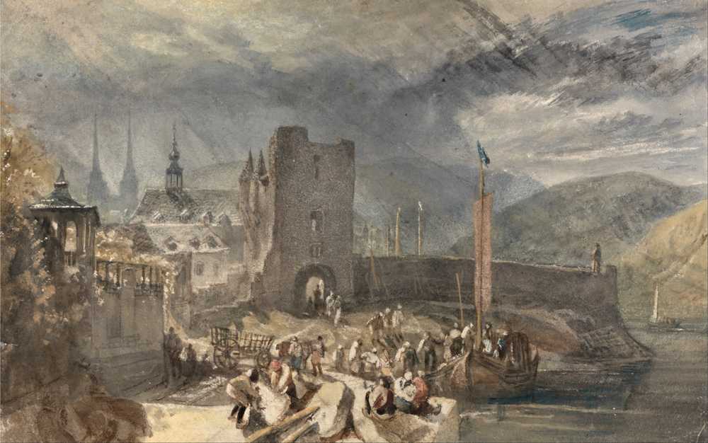 A View of Boppart, with Figures on the River Bank (1817) - Turner