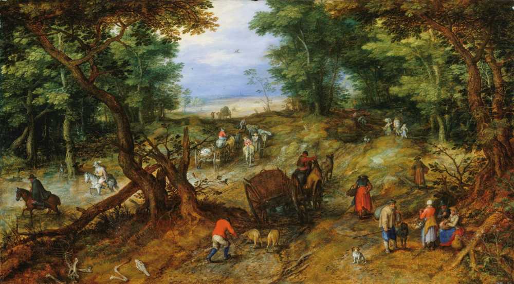 A Woodland Road with Travelers (1607) - Jan Brueghel Starszy