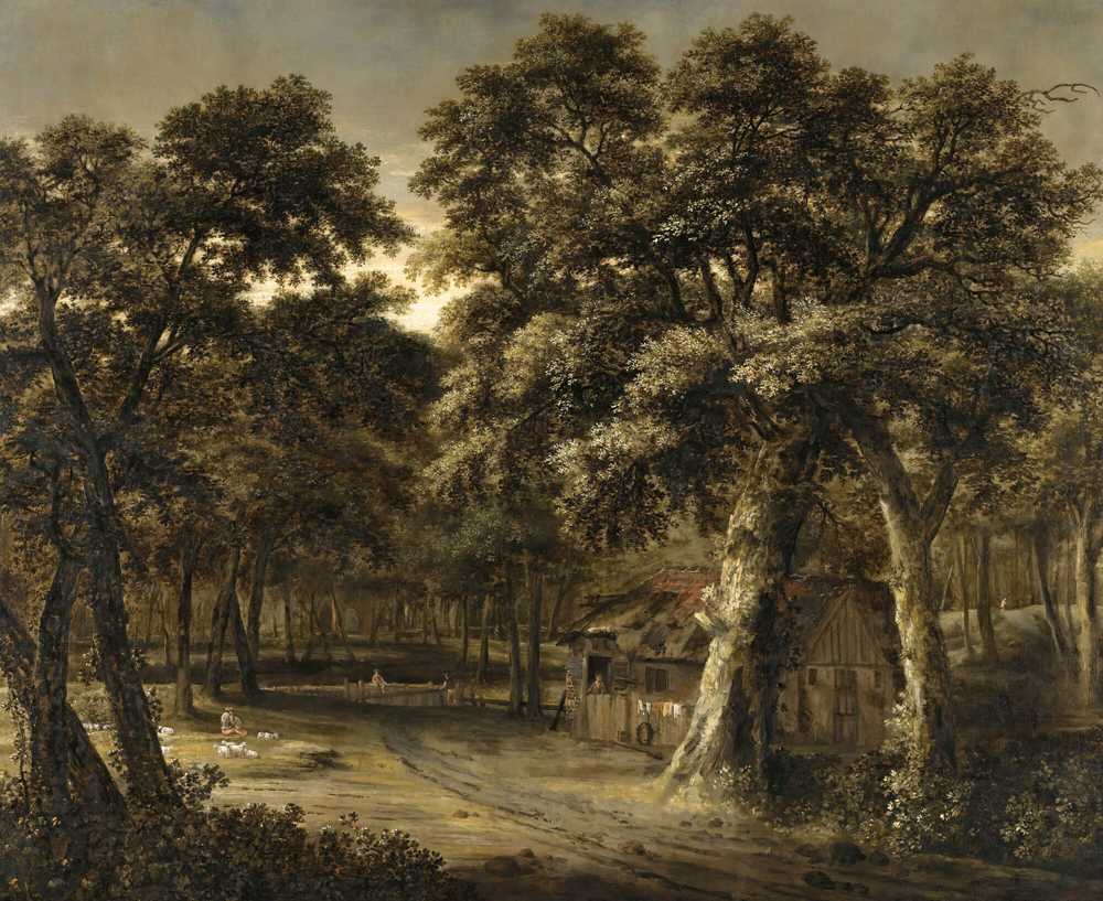 A Woodland Scene With A Cottage And Figures - John Knox