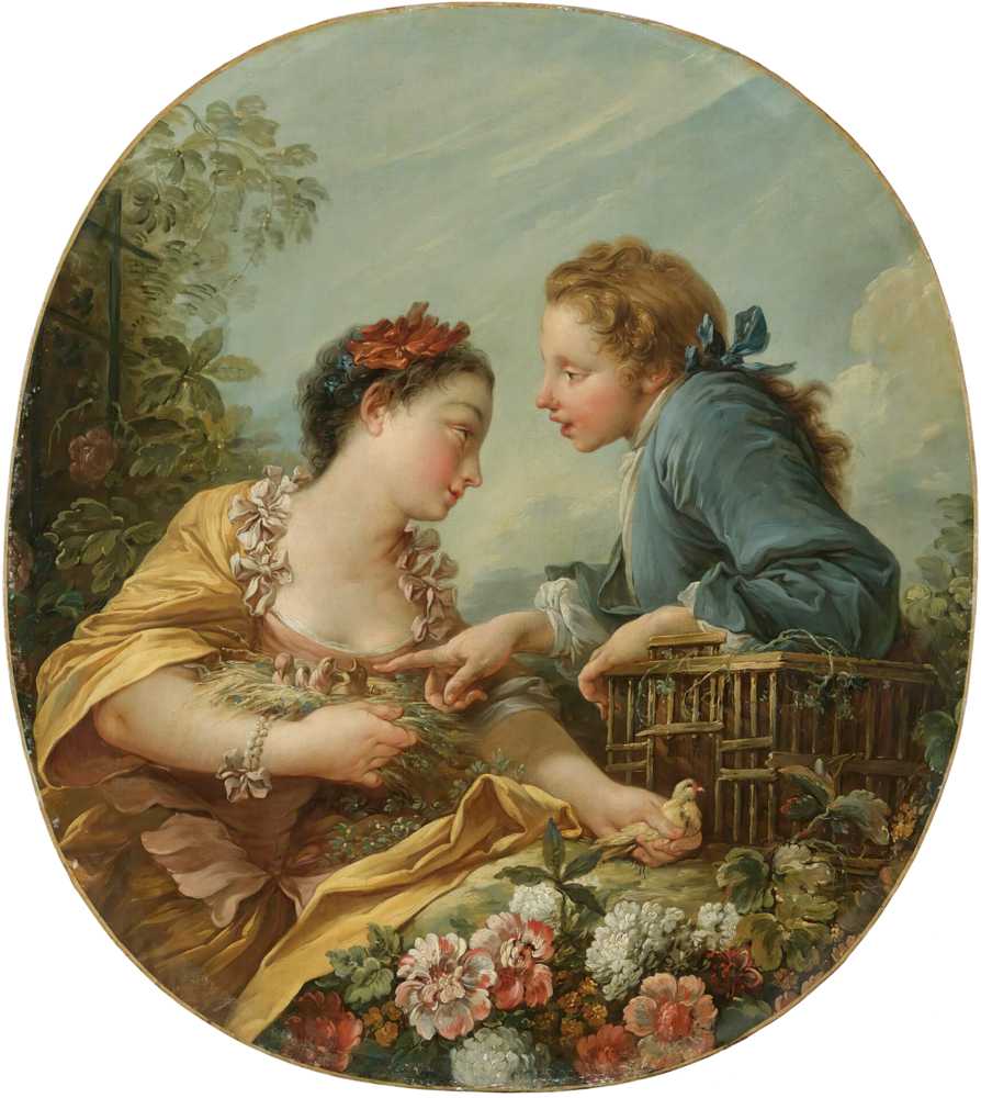 A Young Woman And Youth Placing Young Birds In A Cage; ‘the Bird ... - Boucher