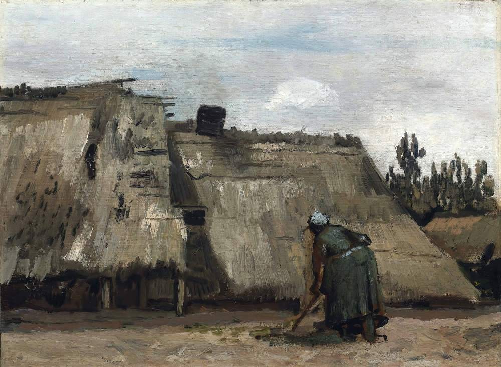 A Peasant Woman Digging in Front of Her Cottage - Vincent van Gogh