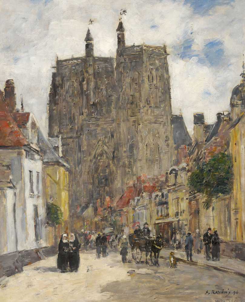 Abbeville, Street And Saint-Vulfran Church (1894) - Eugene Boudin