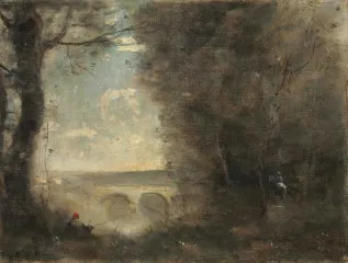 An Angler, Souvenir From The Pont De Mantes (circa 1872-1873) - Corot