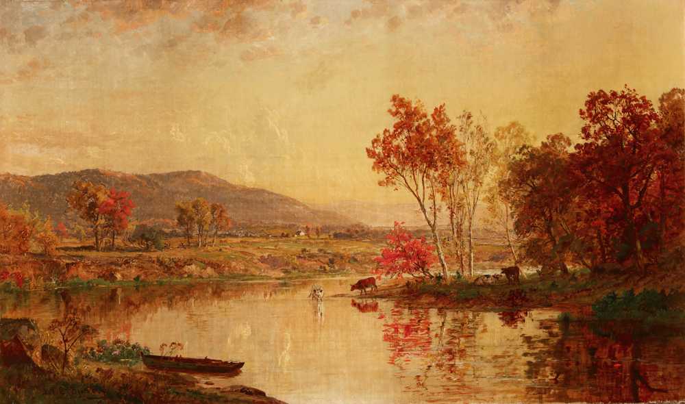 An Autumn Landscape with Cattle Watering at a River (1881) - Cropsey