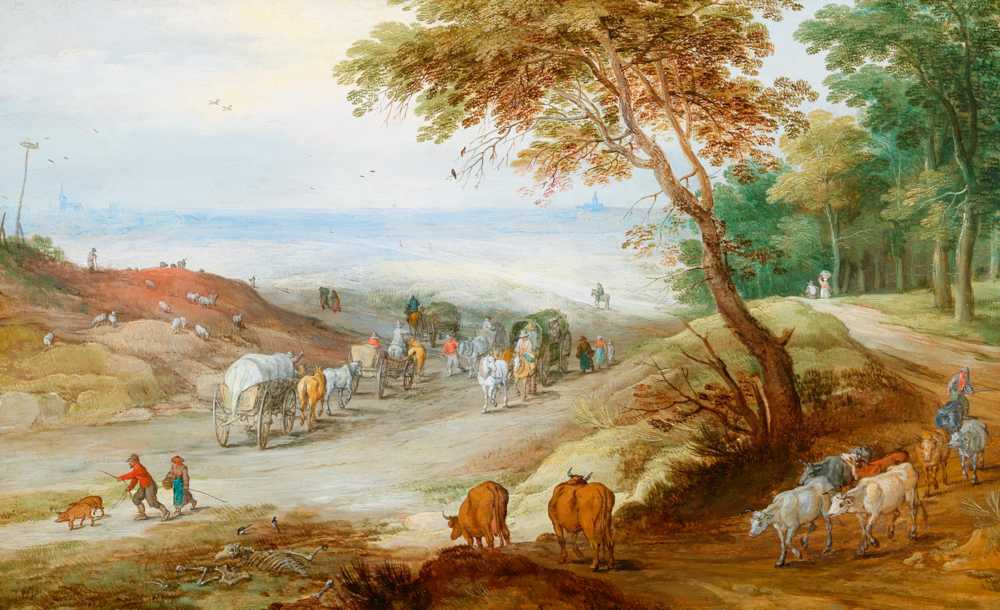 An extensive hilly landscape with travellers on a path... - Brueghel Jan younger