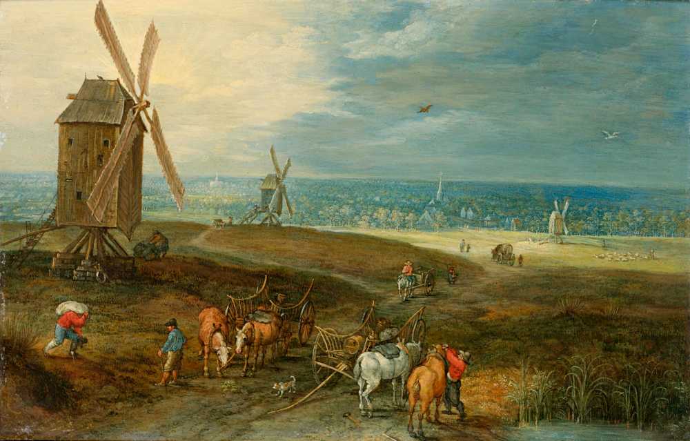 An Extensive Landscape With Travellers Before A Windmill - Brueghel Jan younger