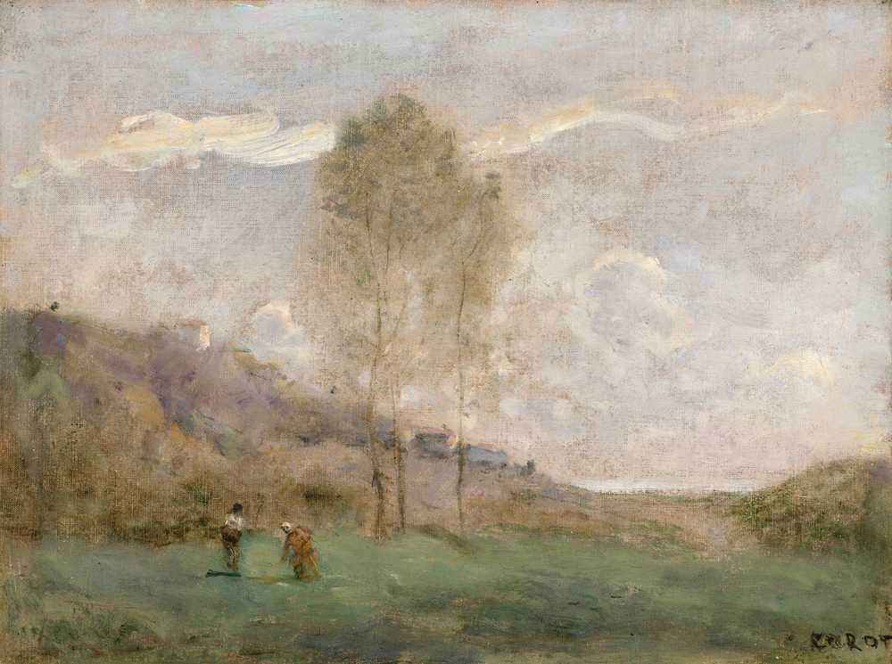Autumn Landscape Near A Coast, With Two Figures - Jean Baptiste Camille Corot