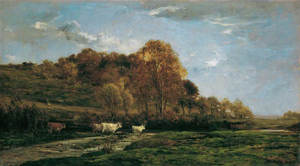 Autumnal meadow landscape in the evening (1867) - Charles-Francois Daubigny