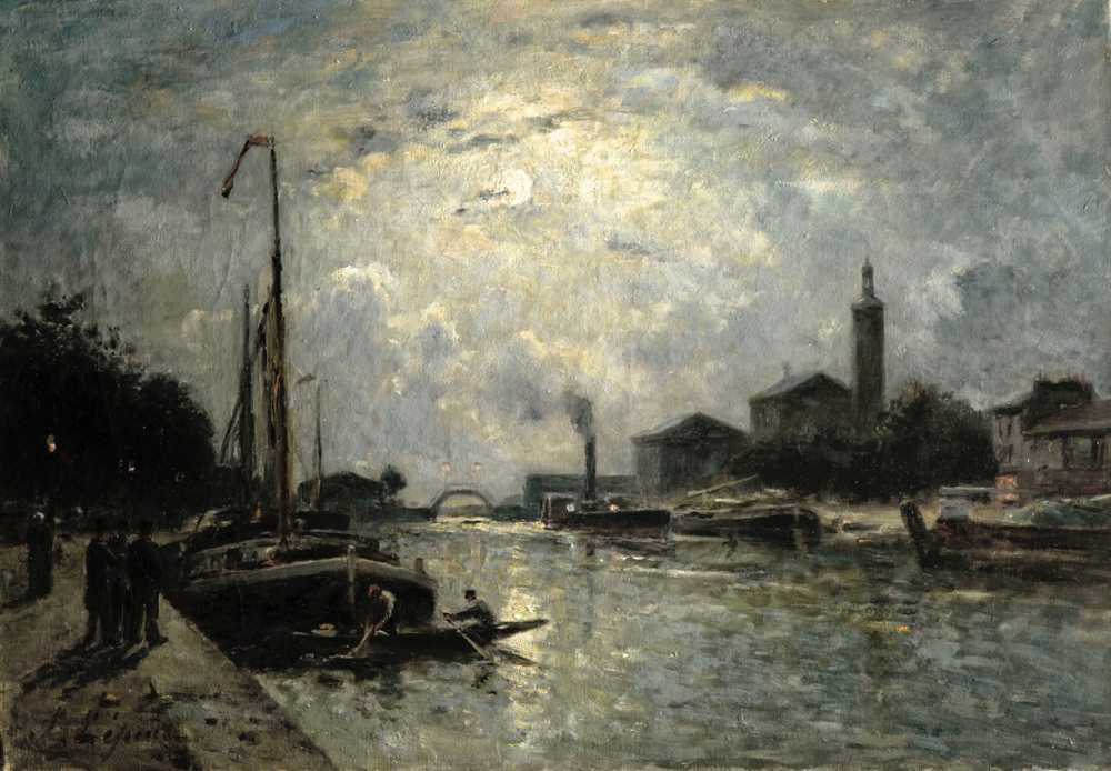 Boats on the river, moonlight - Stanislas Lepine