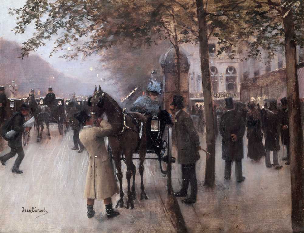 Boulevard des Capucines in the evening, in front of the Cafe Napolit... - Beraud