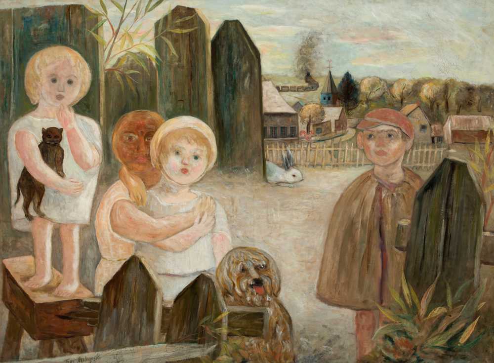 Children in a village backyard (1926) - Tadeusz Makowski