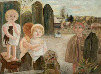 Children in a village backyard (1926) - Tadeusz Makowski