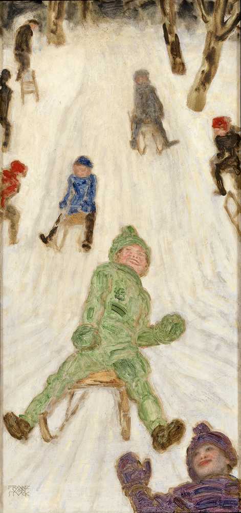 Children sledding (ca 1926) - Franz von Stuck
