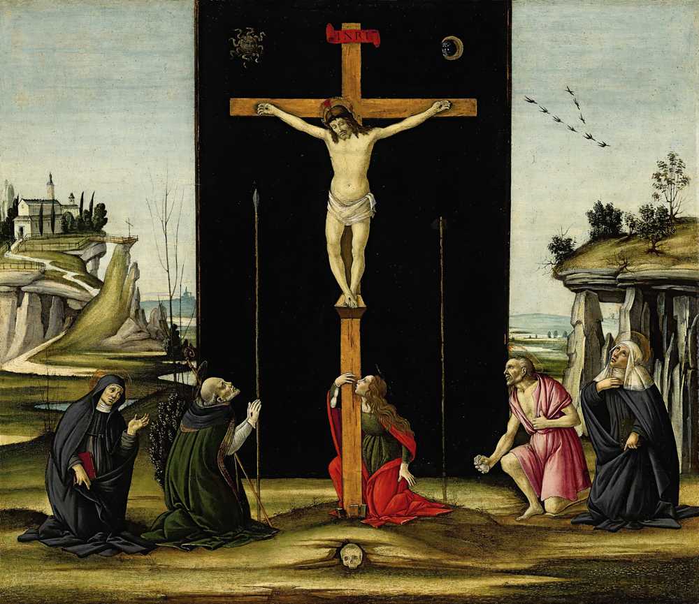 Christ on the Cross adored by Saints Monica, Augustine, Mary Mag... - Botticelli