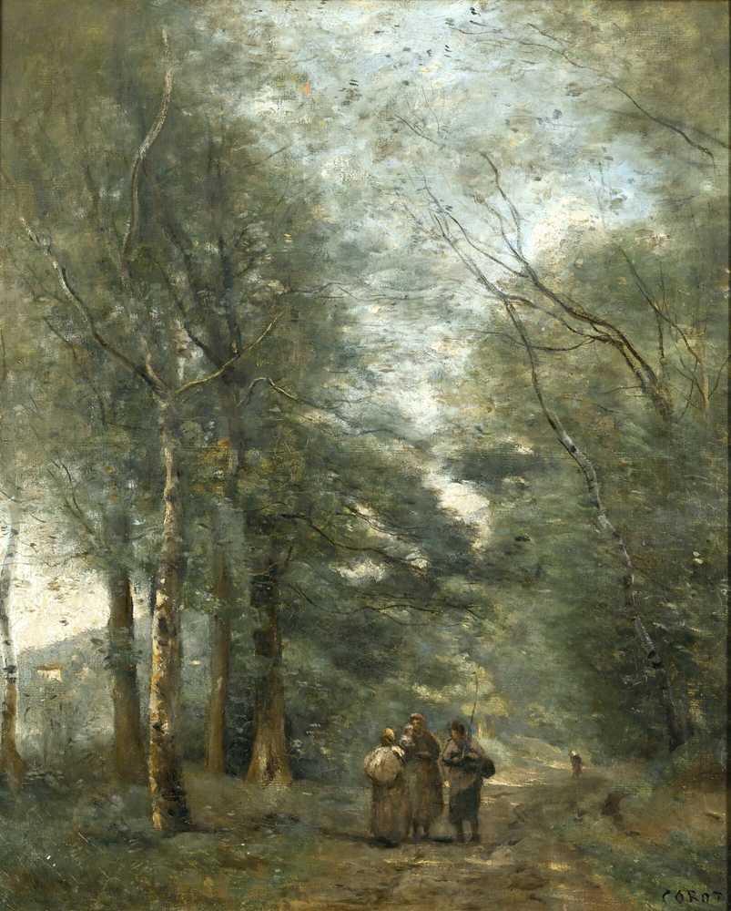 City of Avray. Peasants Chatting On The Path Along The Pond - Corot