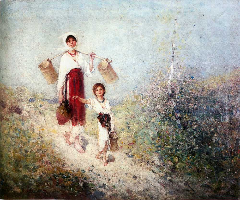 Countrywoman with wooden pail and child - Nicolae Grigorescu