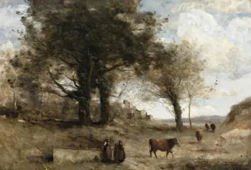 Cowgirls At La Fontaine - Jean Baptiste Camille Corot