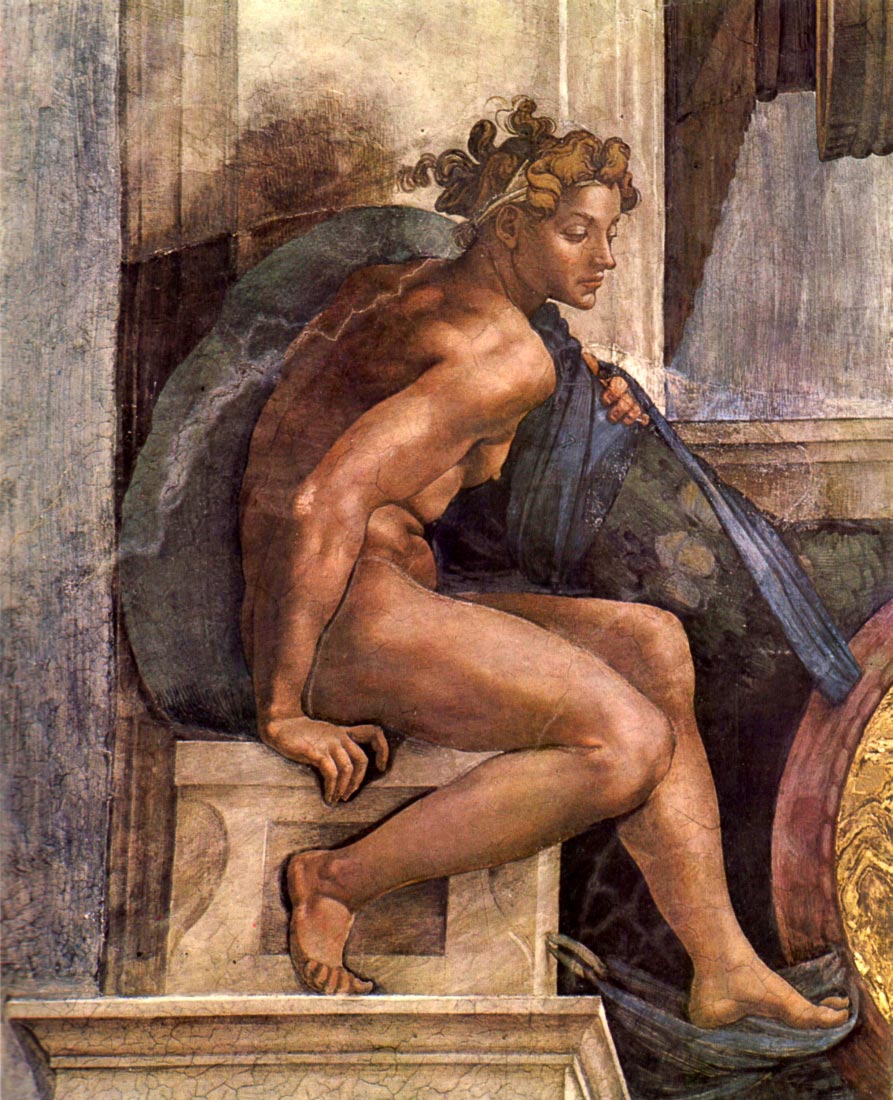 Creator God and youths, detail - Michelangelo