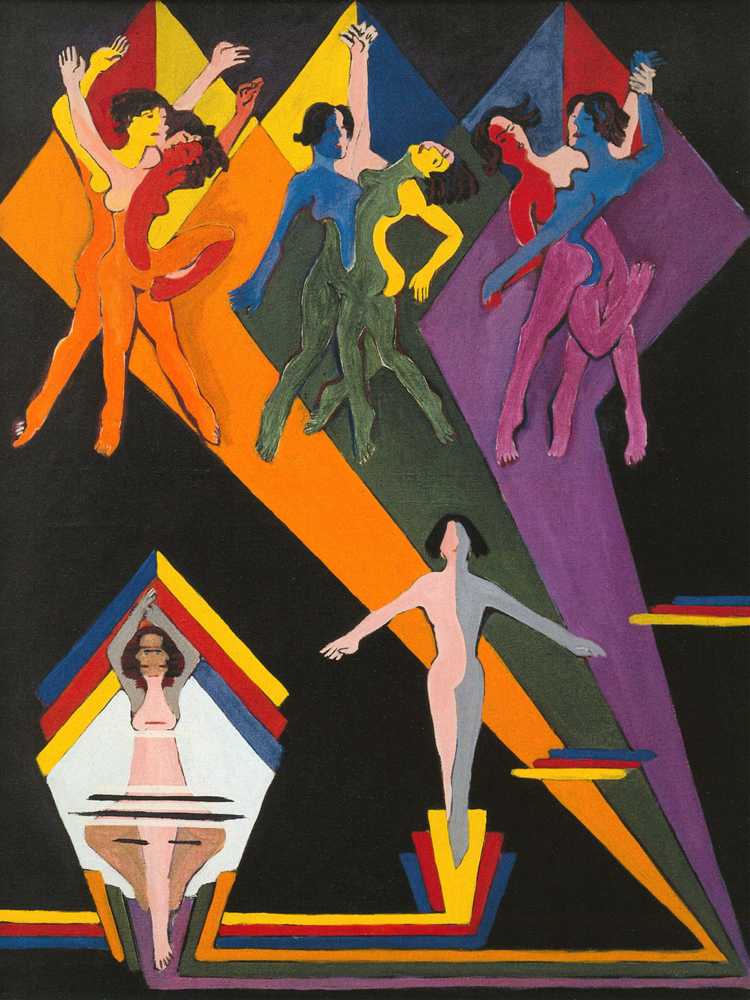 dancing girls in colourful rays (1932 - 1937) - Ernst Ludwig Kirchner