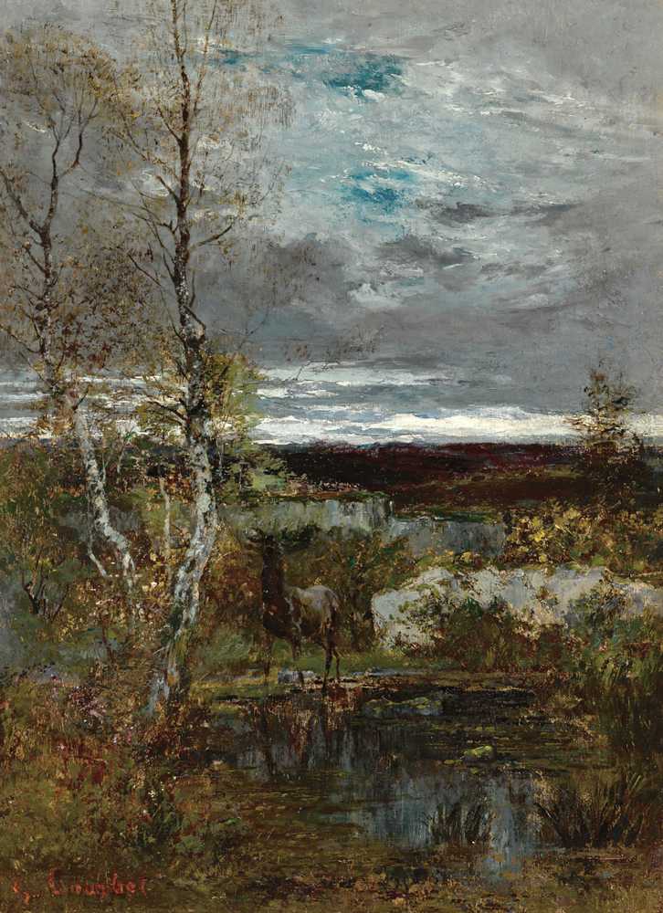 Deer At The Pond (Fontainebleau) - Gustave Courbet