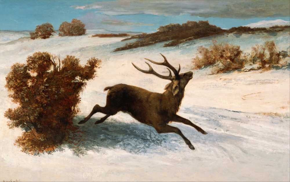 Deer Running in the Snow (c.1856) - Gustave Courbet