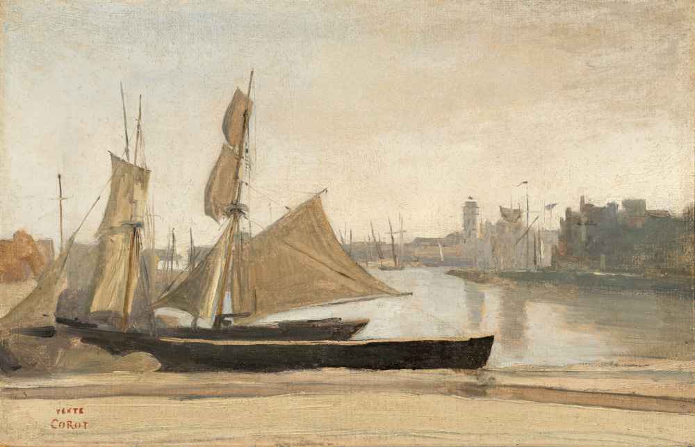 Dunkerque, Fishing Boats tied to the Wharf - Jean Baptiste Camille Cor