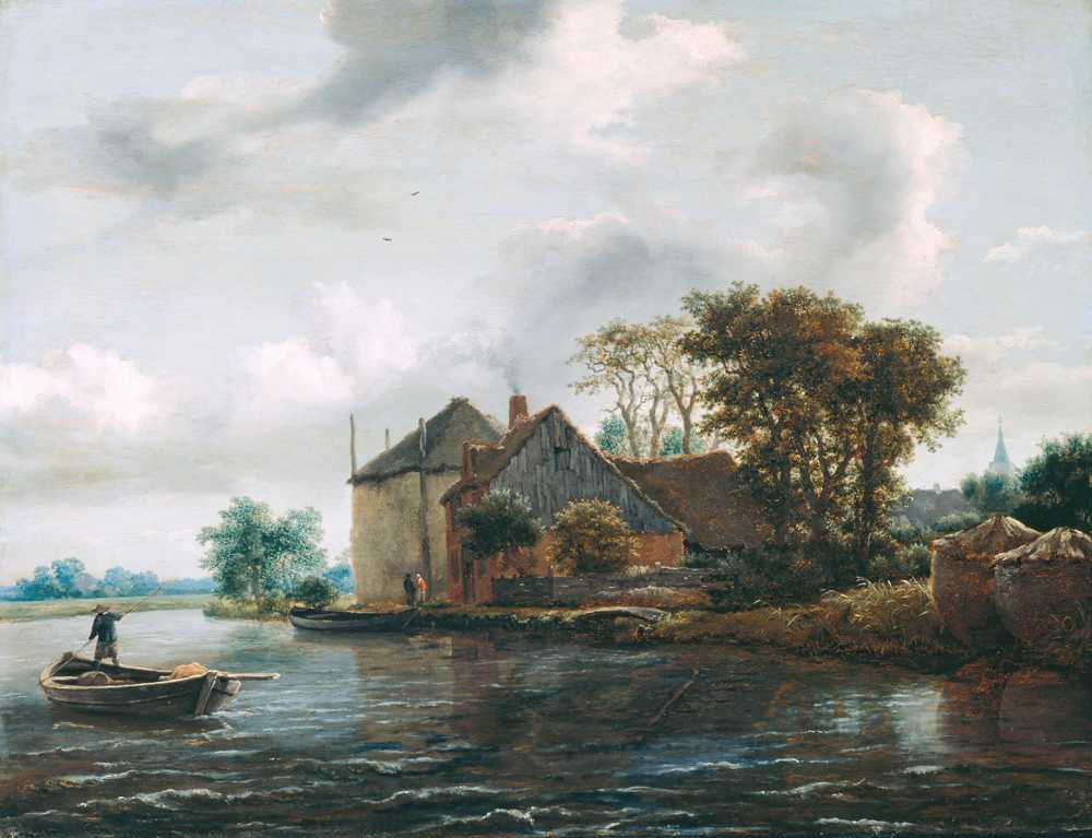 Farm and Hayrick on a River (late 1640s) - Jacob Isaacksz van Ruisdael