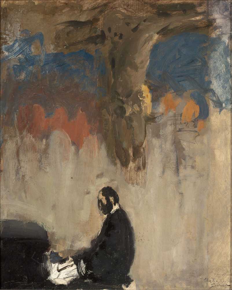 Feliks Jasieński at the organ, sketch (1902) - Leon Wyczółkowski