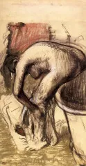 Female on the tub edge, her legs drying  1 - Degas