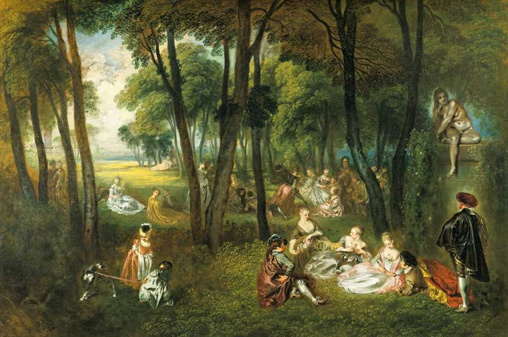 Fete galante in a Wooded Landscape - Jean-Antoine Watteau