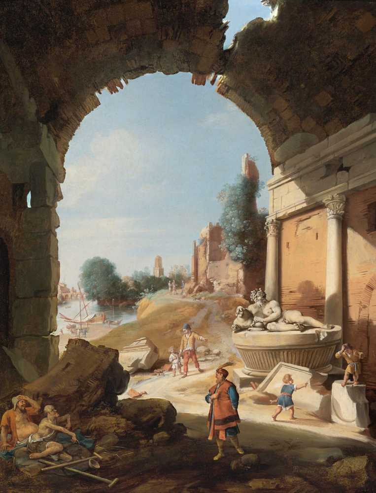 Figures Among Ruins By The Tiber (1632) - Bartholomeus Breenbergh