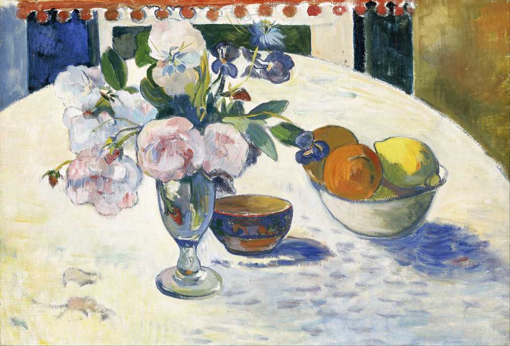 Flowers and a Bowl of Fruit on a Table (1894) - Paul Gauguin