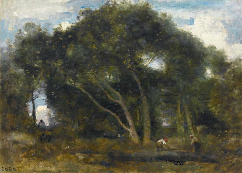 Fontainebleau-Tilted Oaks In A Forest Clearing - Jean Baptiste Camille Corot