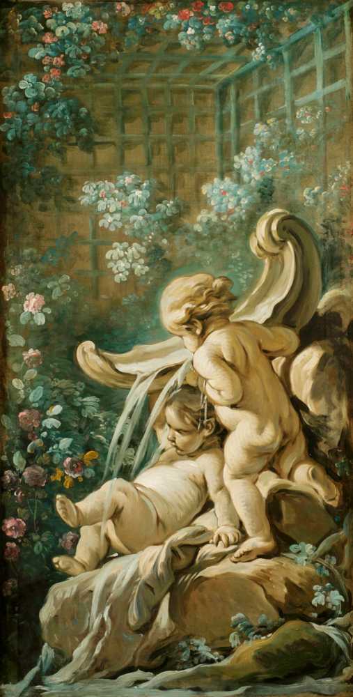 Fountain with two cupids, one of which is reclining (1765-1770) - Boucher