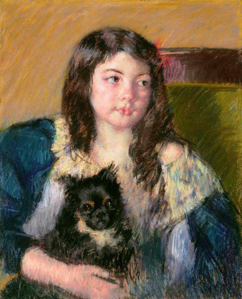 Francoise, Holding a Little Dog, Looking Far to the Right (1909) - Mary Cassatt