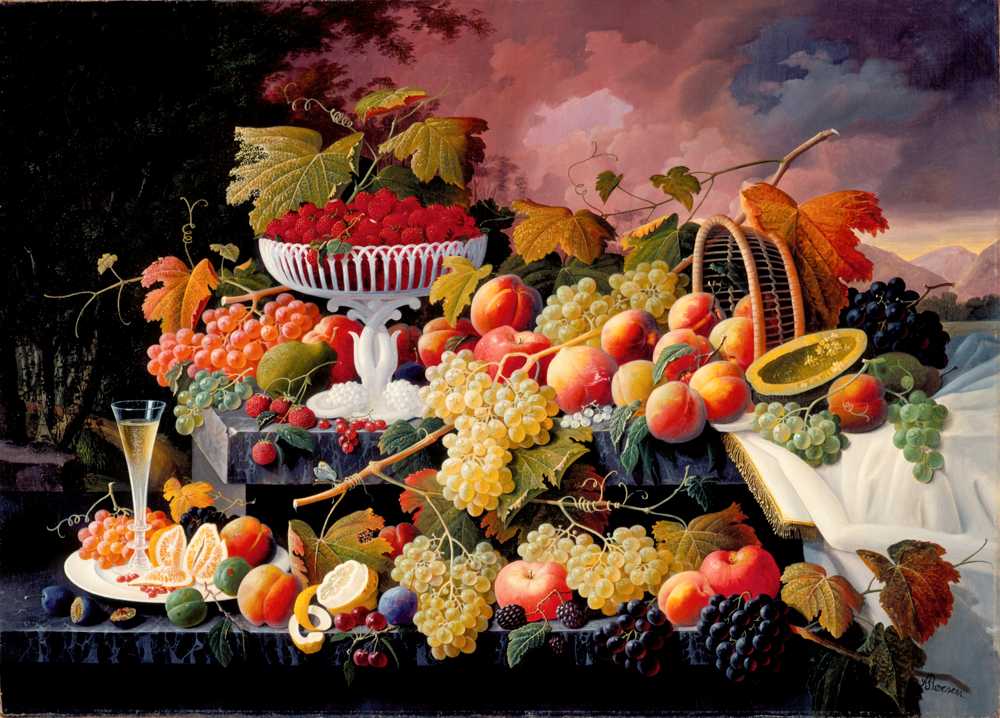 Fruit Still Life in a Landscape (1862-1872) - Severin Roesen