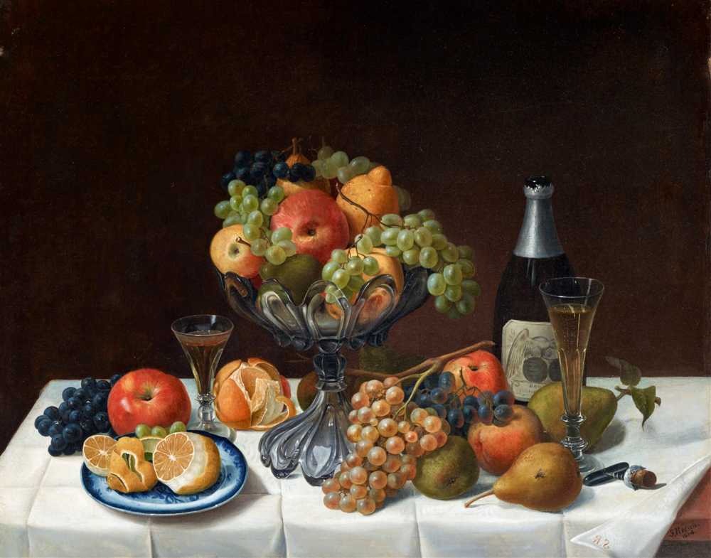 Fruit Still Life with Champagne Bottle (1848) - Severin Roesen