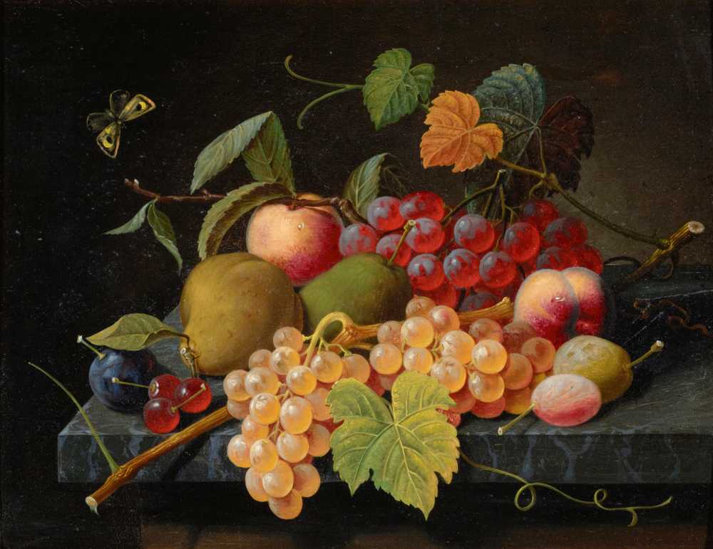 Fruit Still Life with Moth (1860-1872) - Severin Roesen