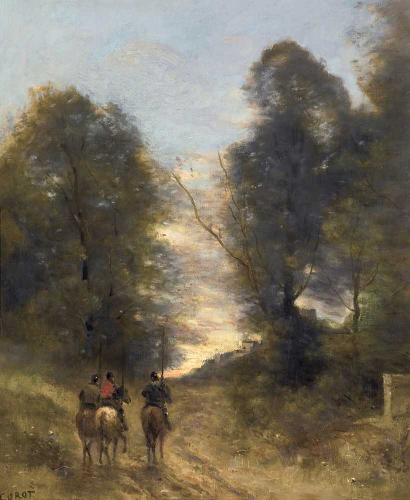Gallic Horsemen In A Landscape - Jean Baptiste Camille Corot