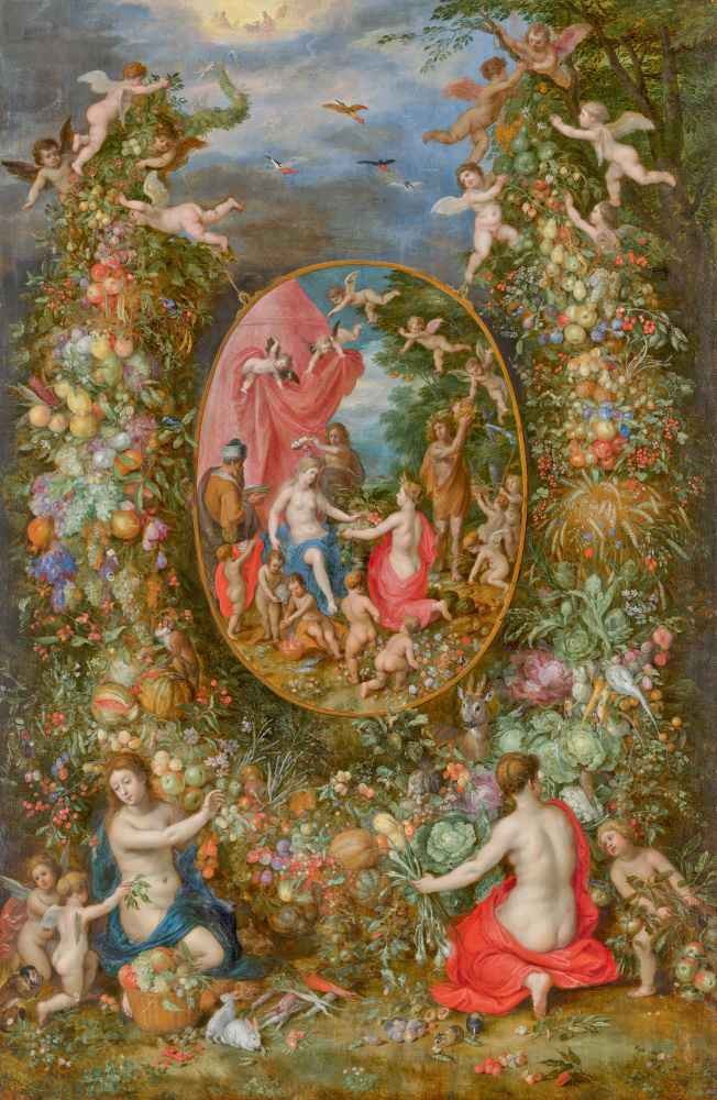 Garland of Fruit surrounding a Depiction of Cybele Receiving Gifts fro