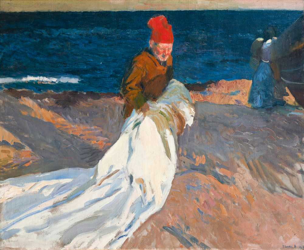 Gathering the sail, Valencia beach (1908) - Joaquin Sorolla y Bastida