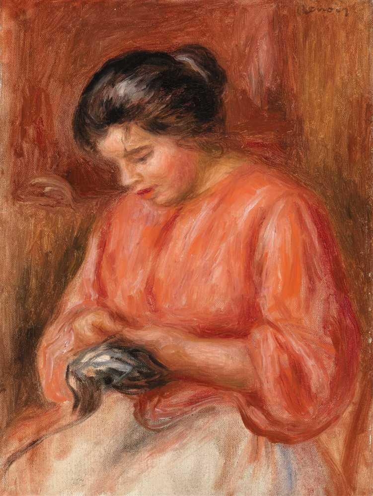 Girl Darning (c. 1909) - Auguste Renoir