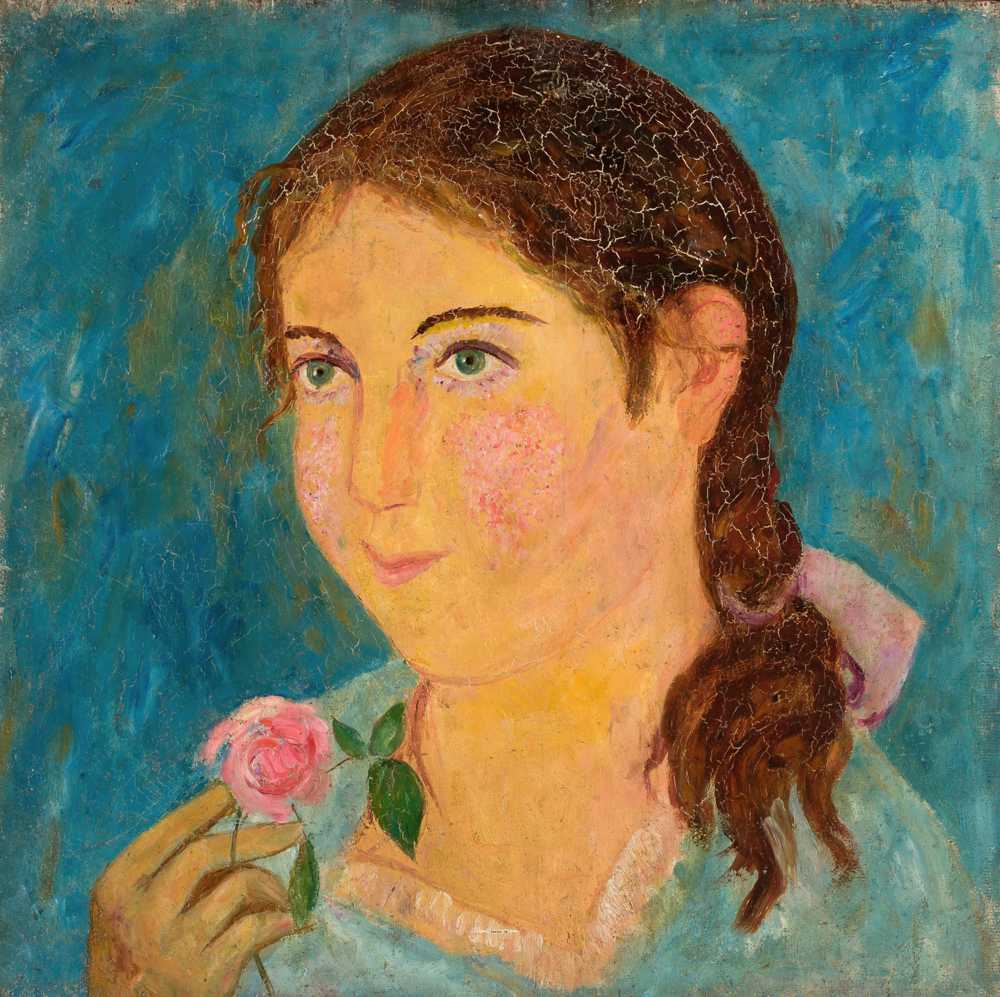 Girl holding a rose in her hand (1920) - Tadeusz Makowski