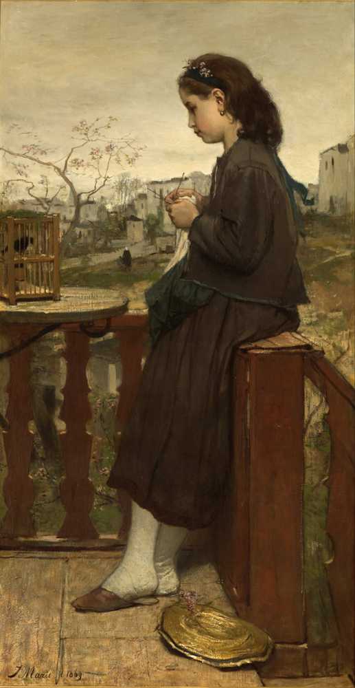 Girl knitting on a balcony, Montmartre - Matthijs Maris