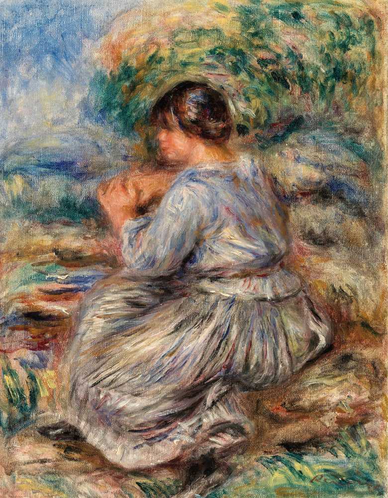 Girl Seated in a Landscape (c. 1914) - Auguste Renoir