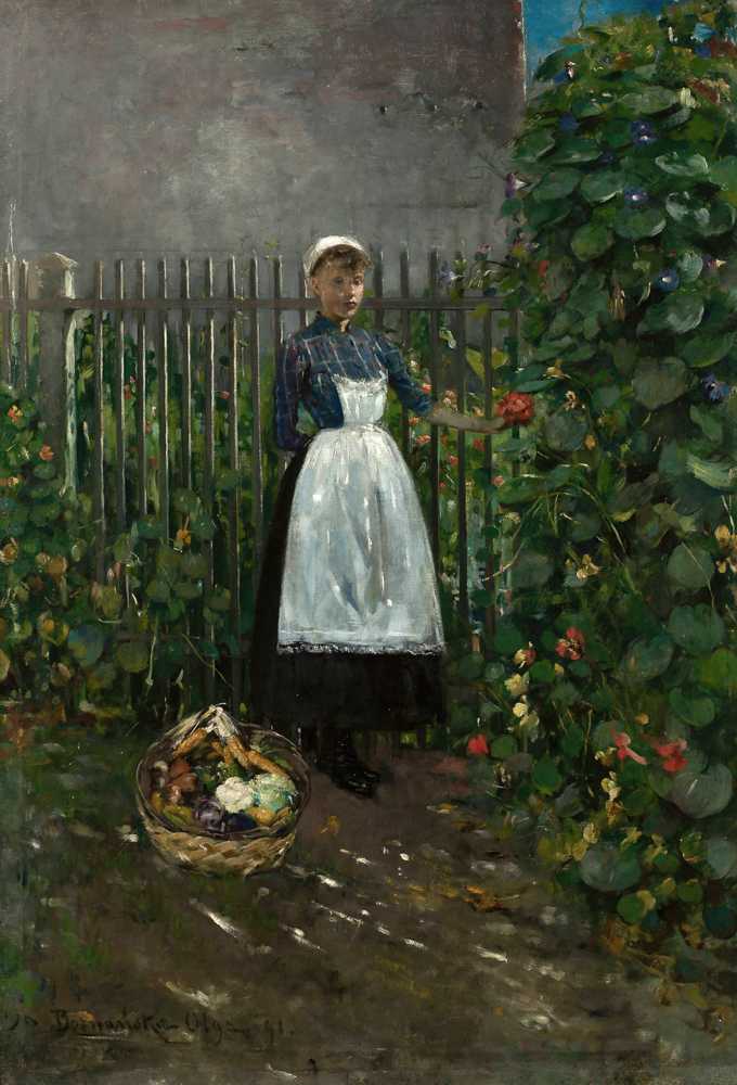 Girl with a basket of vegetables in the garden (1891) - Olga Boznańska