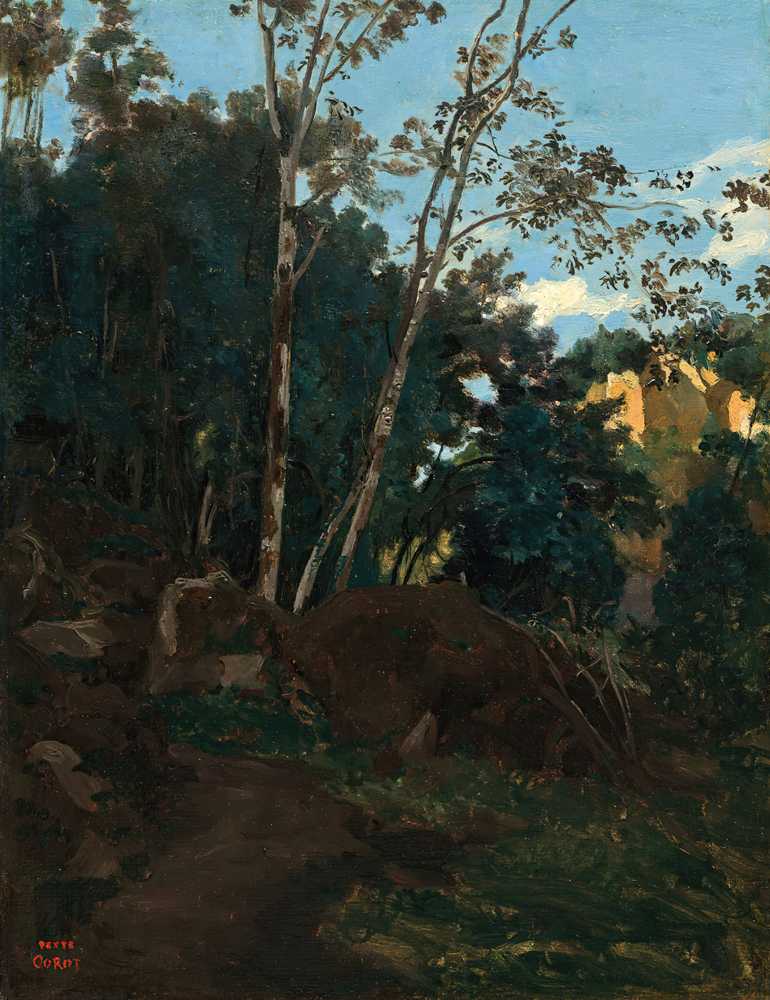 Grove of trees among the rocks in Civita Castellana - Corot