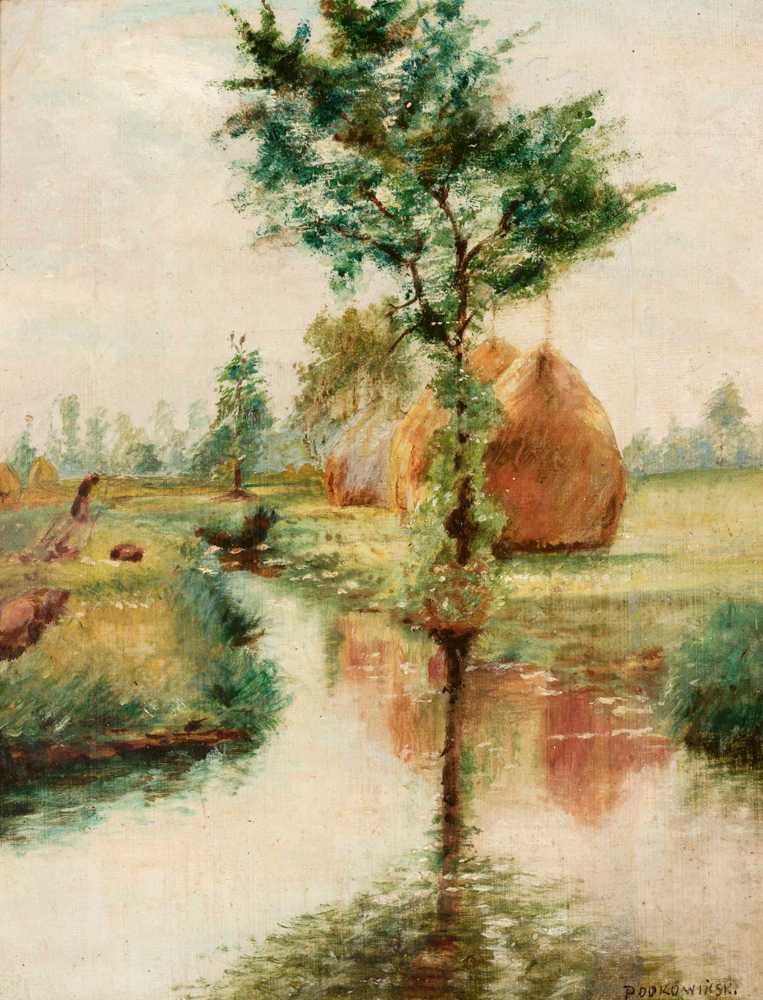 Haystacks at a stream - Władysław Ansgary Podkowiński
