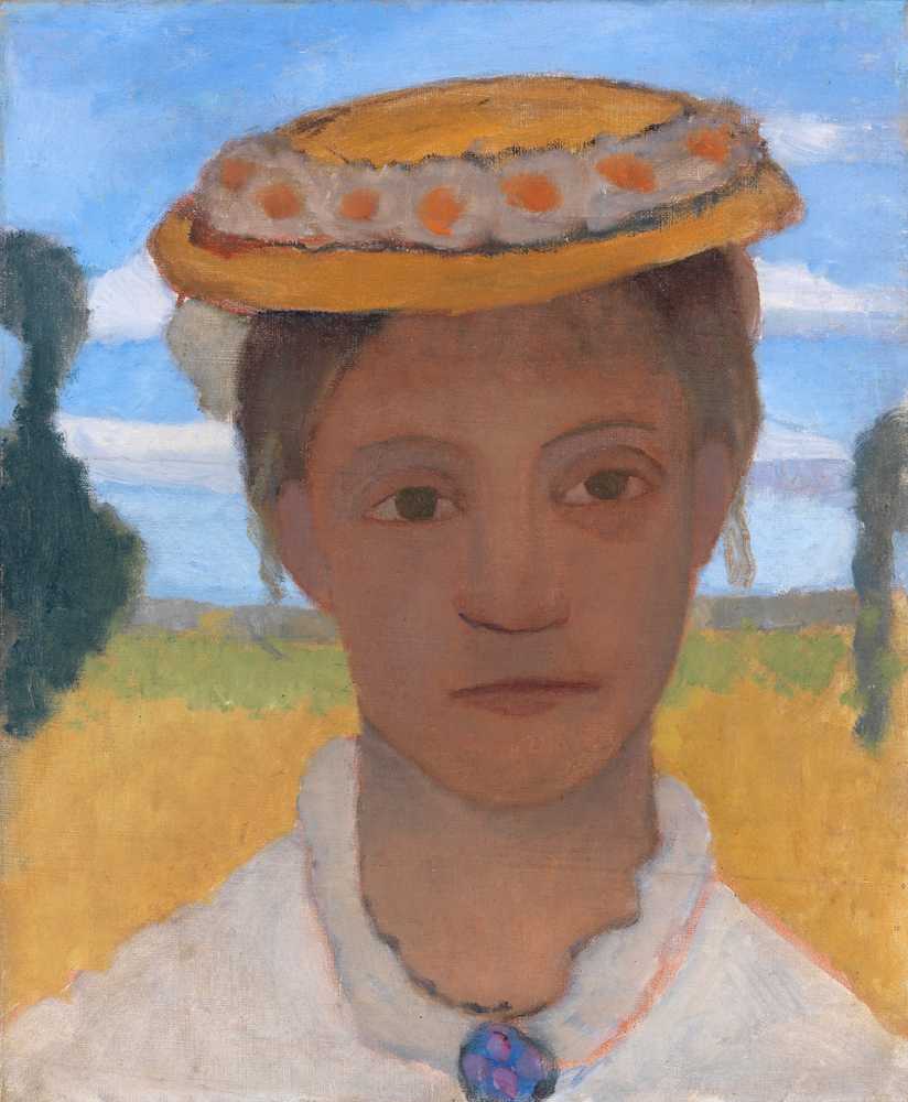Head of Sister Herma with a wreath of flowers on her hat (... - Modersohn-Becker