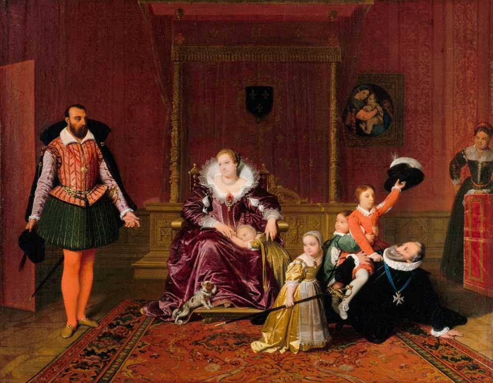 Henry IV playing with his children when the Spanish ambassador is ad... - Ingres